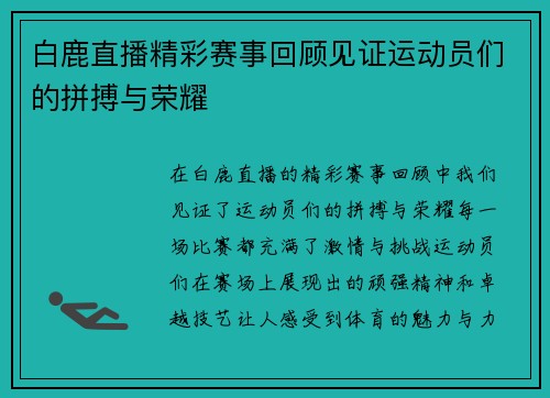白鹿直播精彩赛事回顾见证运动员们的拼搏与荣耀